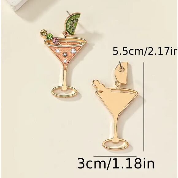 Extra Dirty Glam Martini Cocktail Design Glamorous Rhinestone Inlaid Earrings - Picture 3 of 3